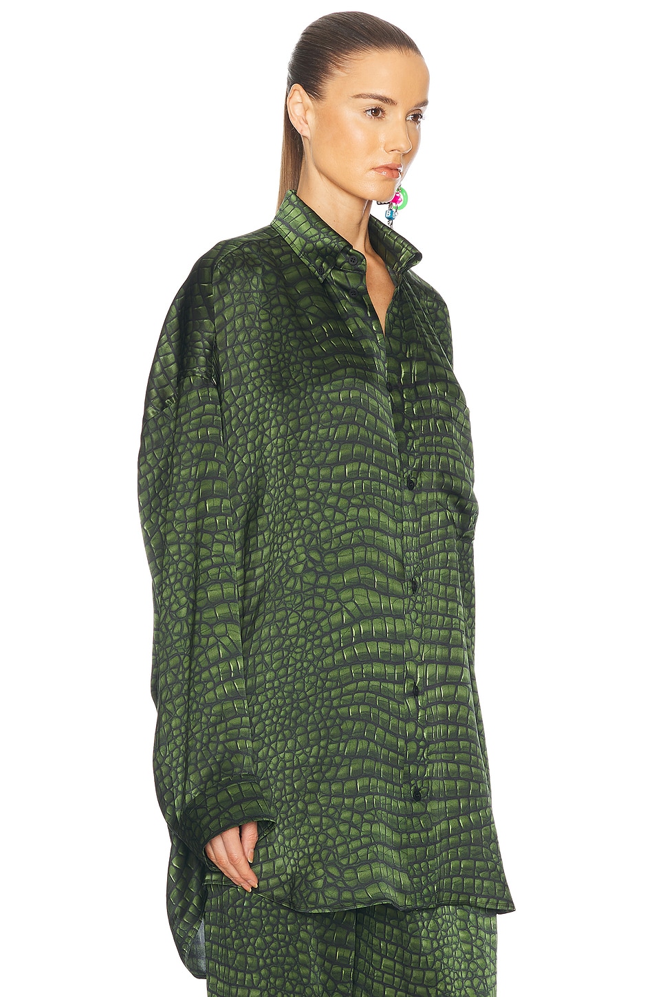 Shop Balenciaga Long Sleeve Cocoon Shirt In Green