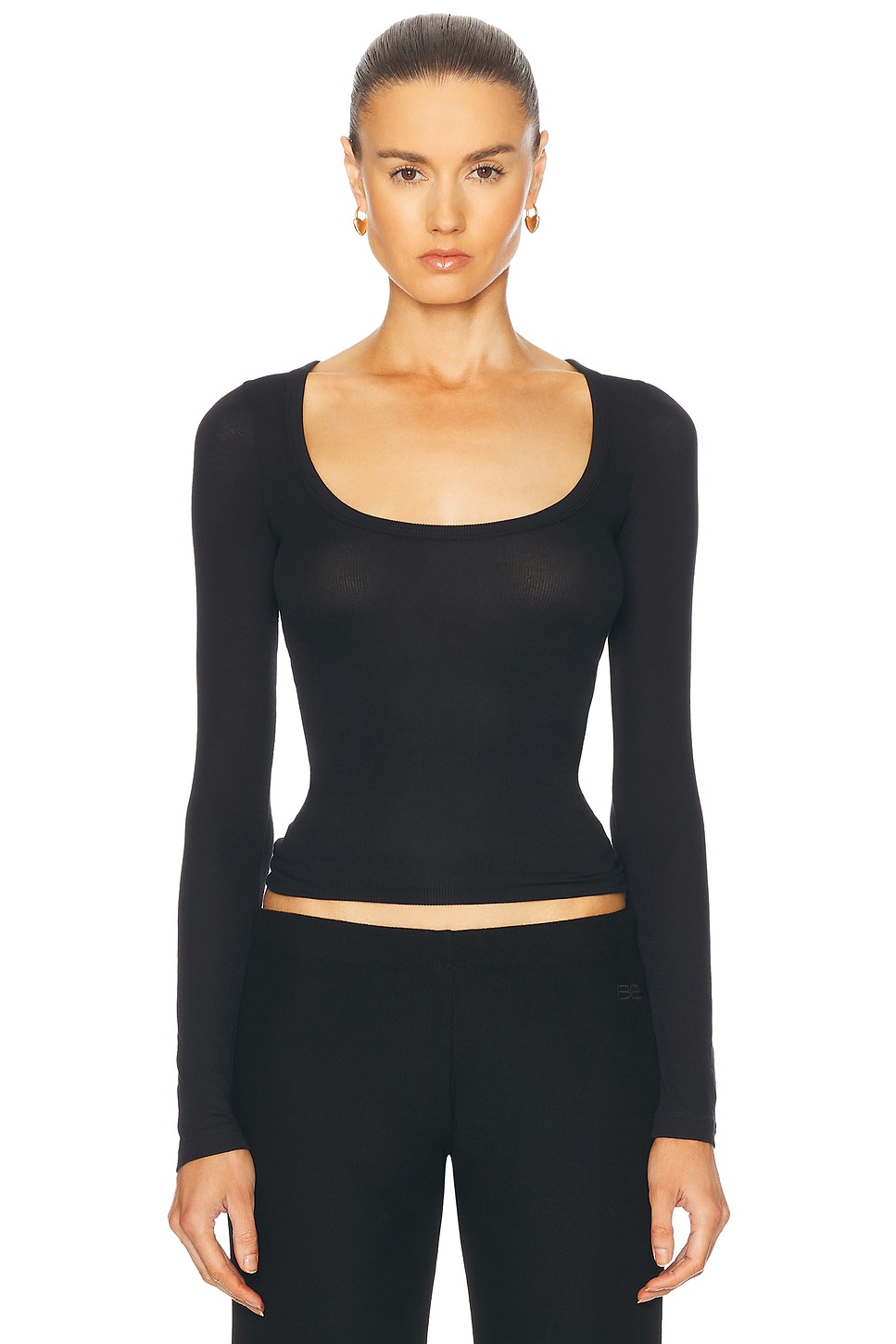 Image 1 of Balenciaga Long Sleeve Decollete Top in Black