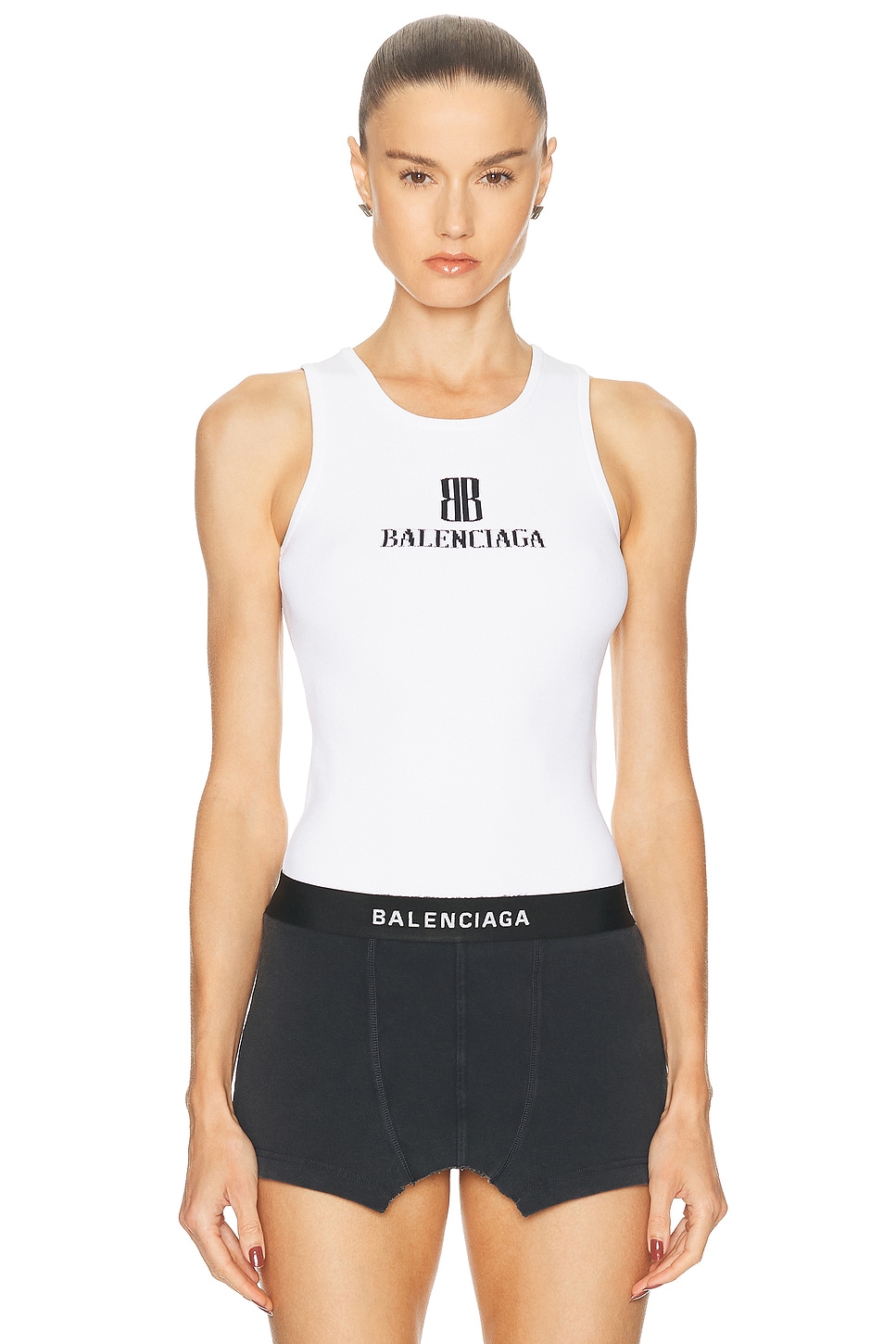 Balenciaga Ribbed Texture Sleeveless Tank Top In White