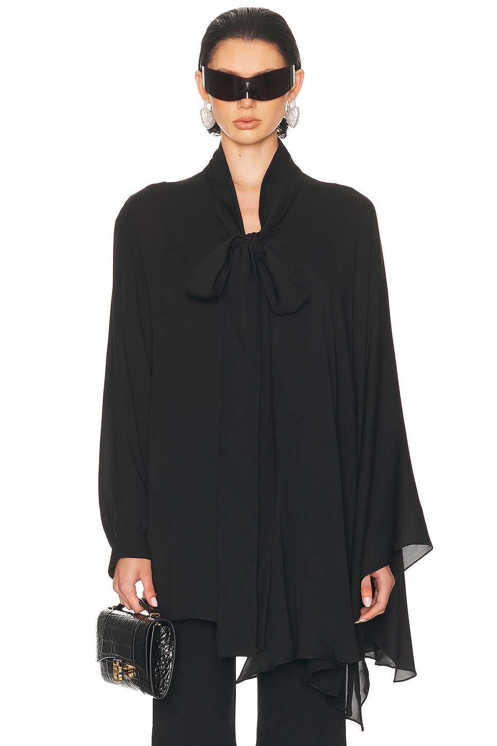 Image 1 of Balenciaga Washed Silk Georgette Top in Black