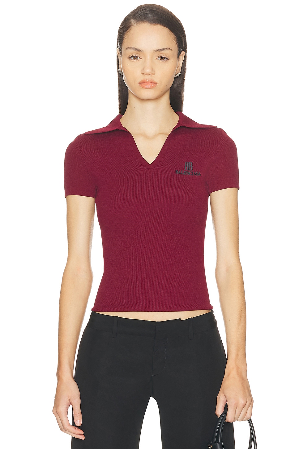 Image 1 of Balenciaga Polo Top in Burgundy & Black