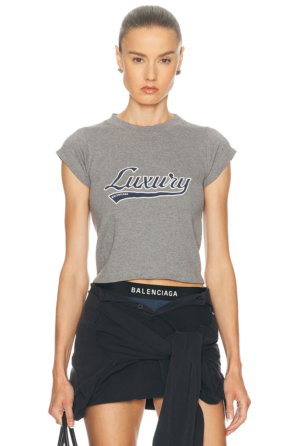 Balenciaga Luxury Script Shrunk T-shirt In Gray