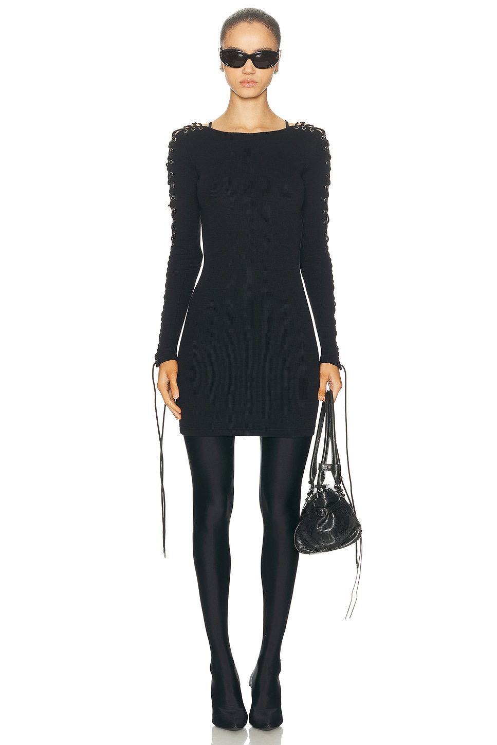 Image 1 of Balenciaga Lace Up Long Sleeve Dress in Black