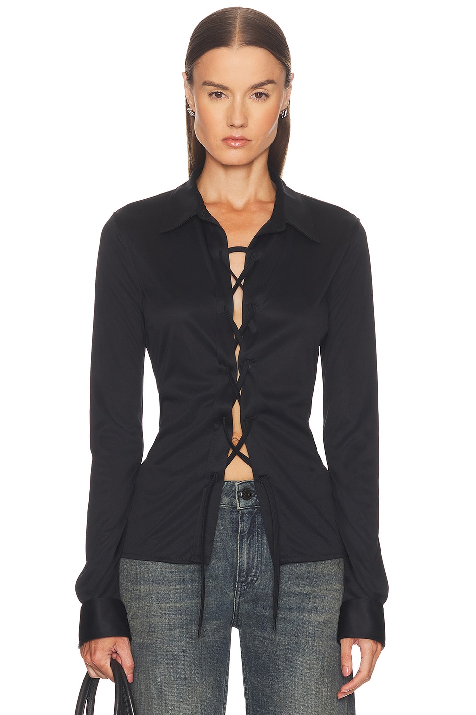 Image 1 of Balenciaga Lace Up Shirt in Black