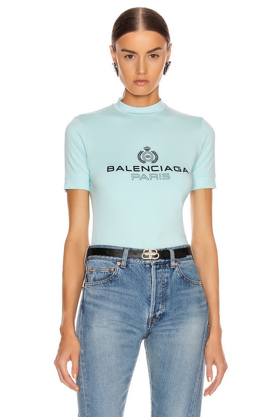 Image 1 of Balenciaga Paris Laurel Fitted T Shirt in Candy Blue