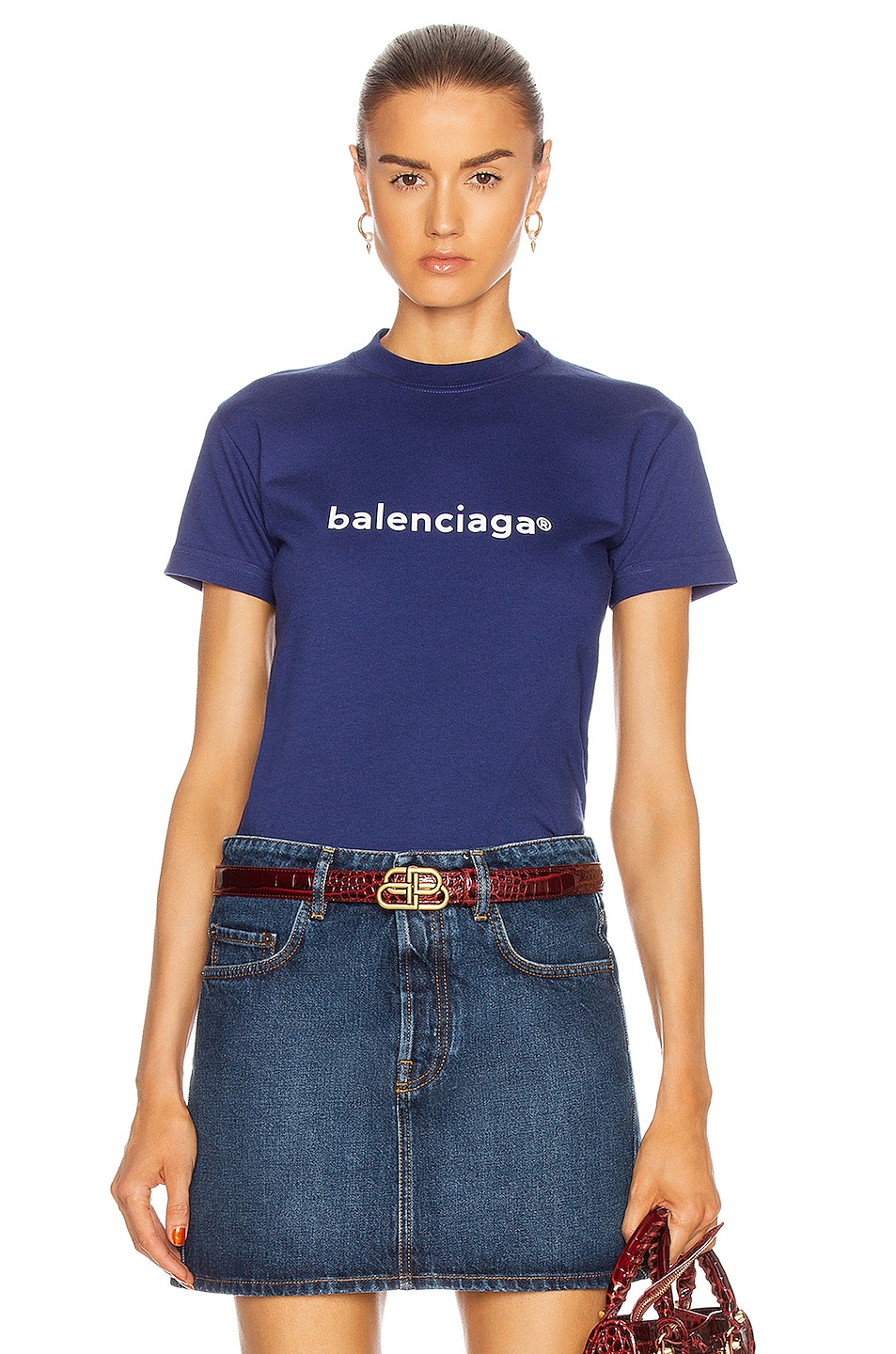 Image 1 of Balenciaga Small Fit T Shirt in Pacific Blue & White