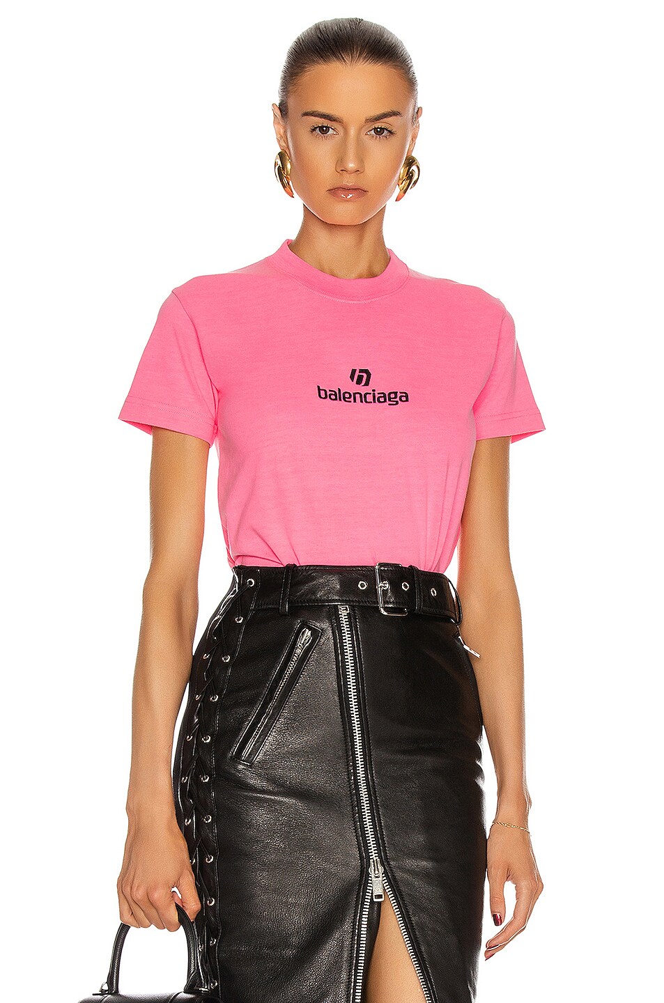 Image 1 of Balenciaga Short Sleeve Small Fit T Shirt in Bubble Gum & Black