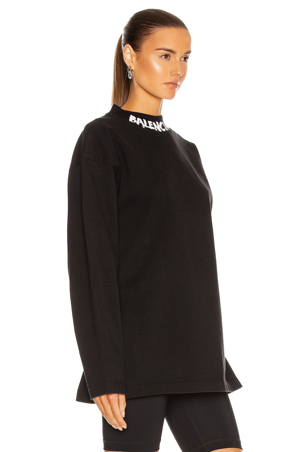 Balenciaga Long Sleeve Curved T Shirt in Black & White | FWRD
