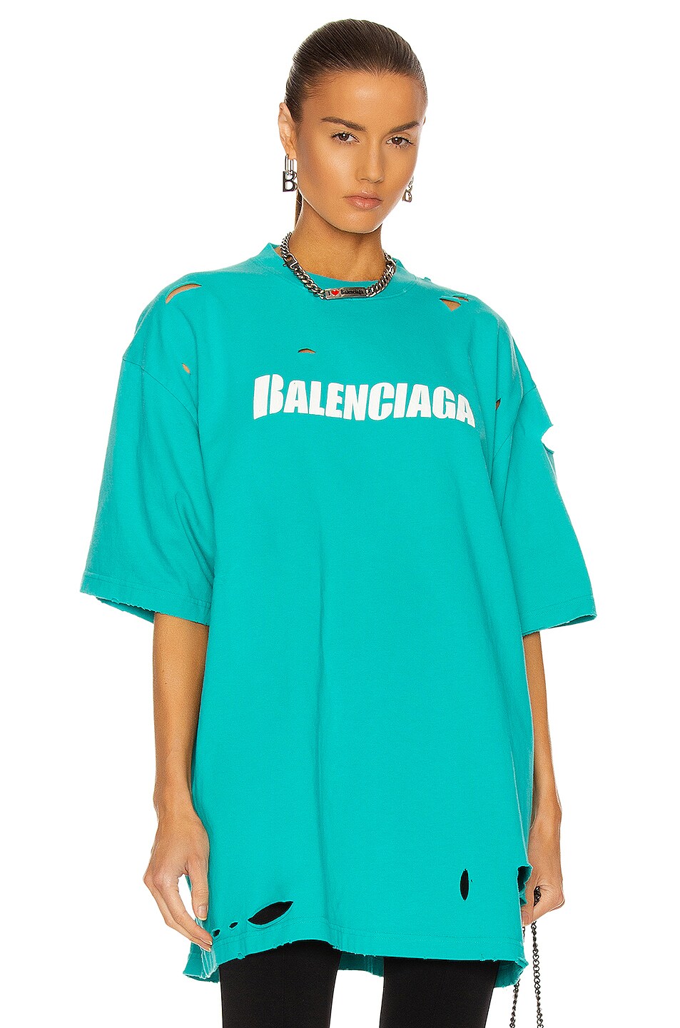 Image 1 of Balenciaga Boxy T Shirt in Turquoise & White