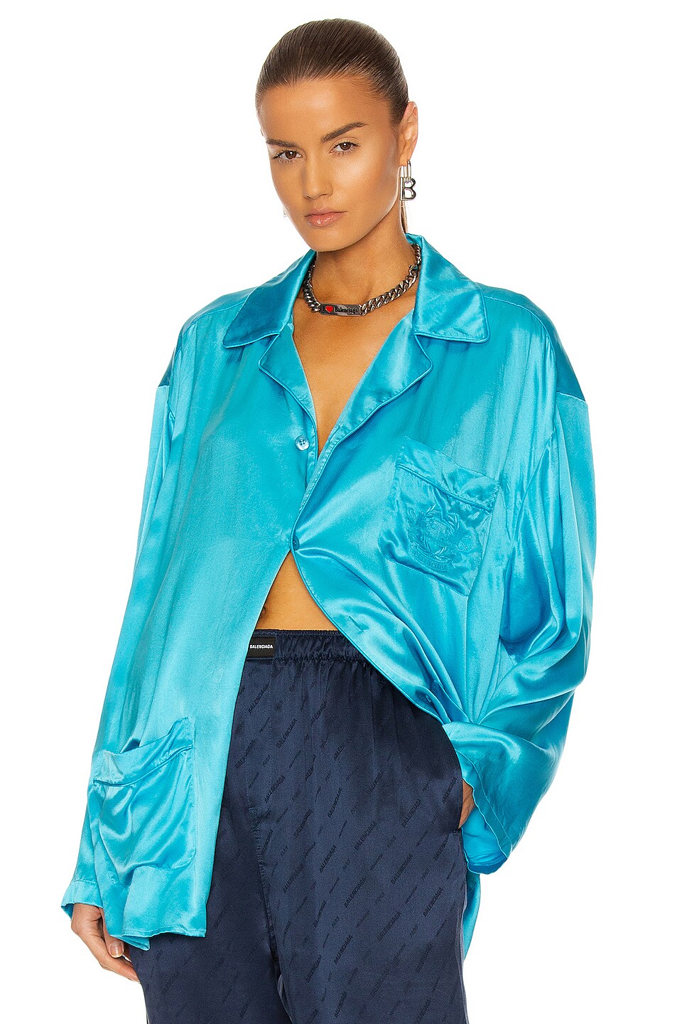 Image 1 of Balenciaga Long Sleeve Fluid Shirt in Cyclades Blue