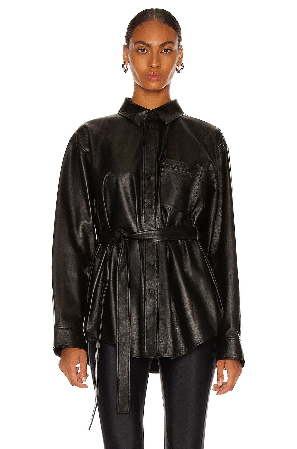 Image 1 of Balenciaga Back Wrap Leather Shirt in Black