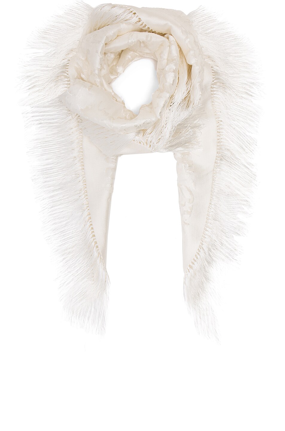 Image 1 of Balenciaga Embroidered Fringe Scarf in Off White