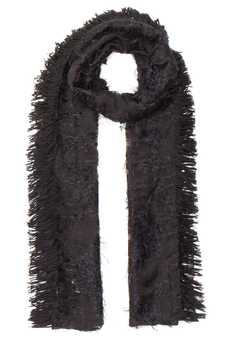 Image 1 of Balenciaga Silk Fringe Scarf in Black