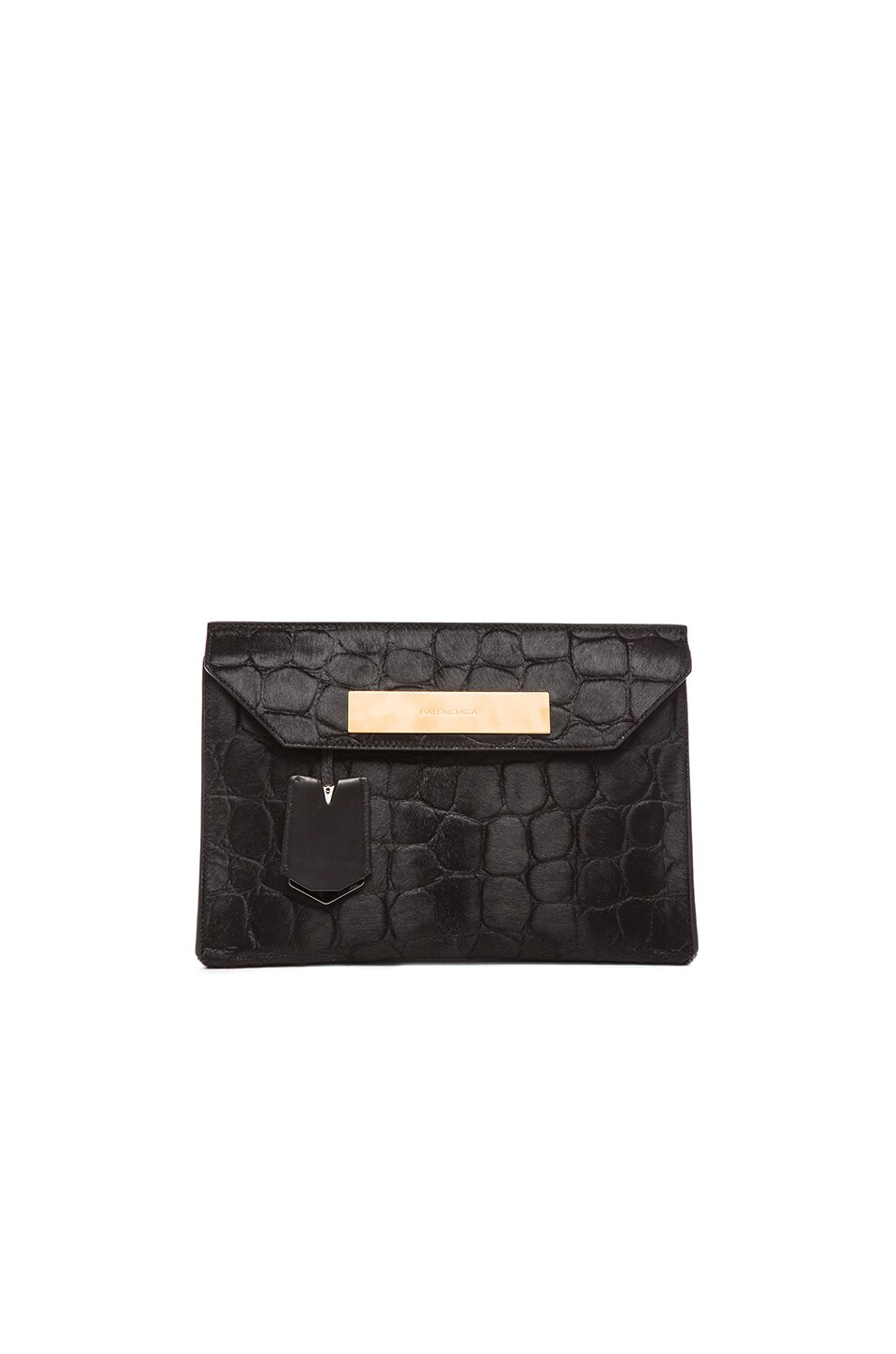 Image 1 of Balenciaga Embossed Pony Cable Flap Clutch in Black