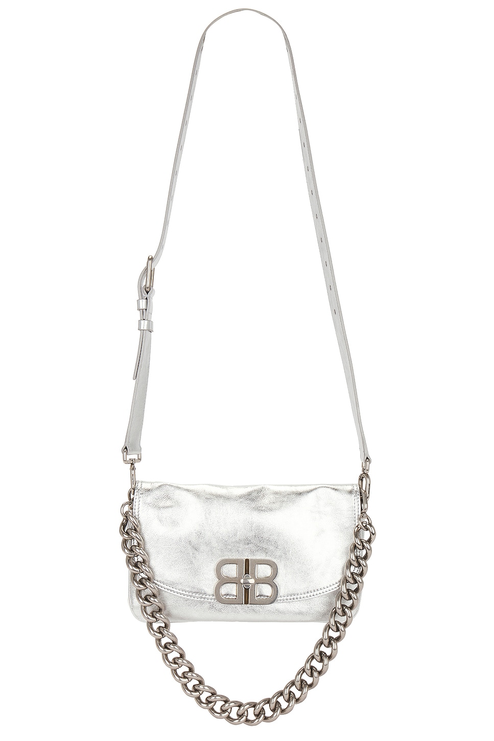 BB Soft Flap Small Bag in Metallic Silver