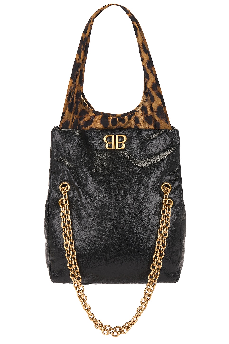 Shop Balenciaga Monaco Small Chain Bag In Black & Leopard