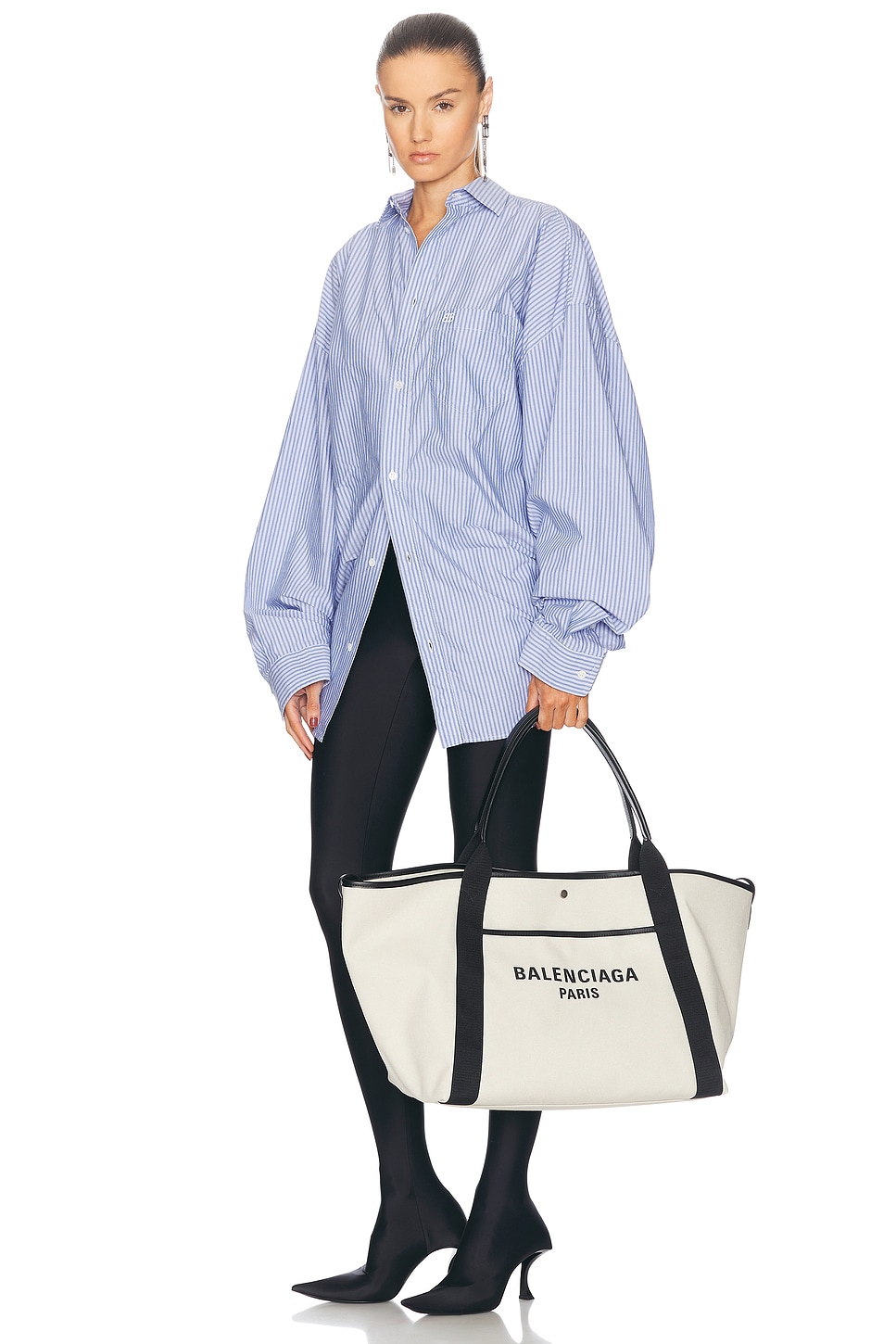 Shop Balenciaga Navy Revamp Large Tote Bag In Natural & Black