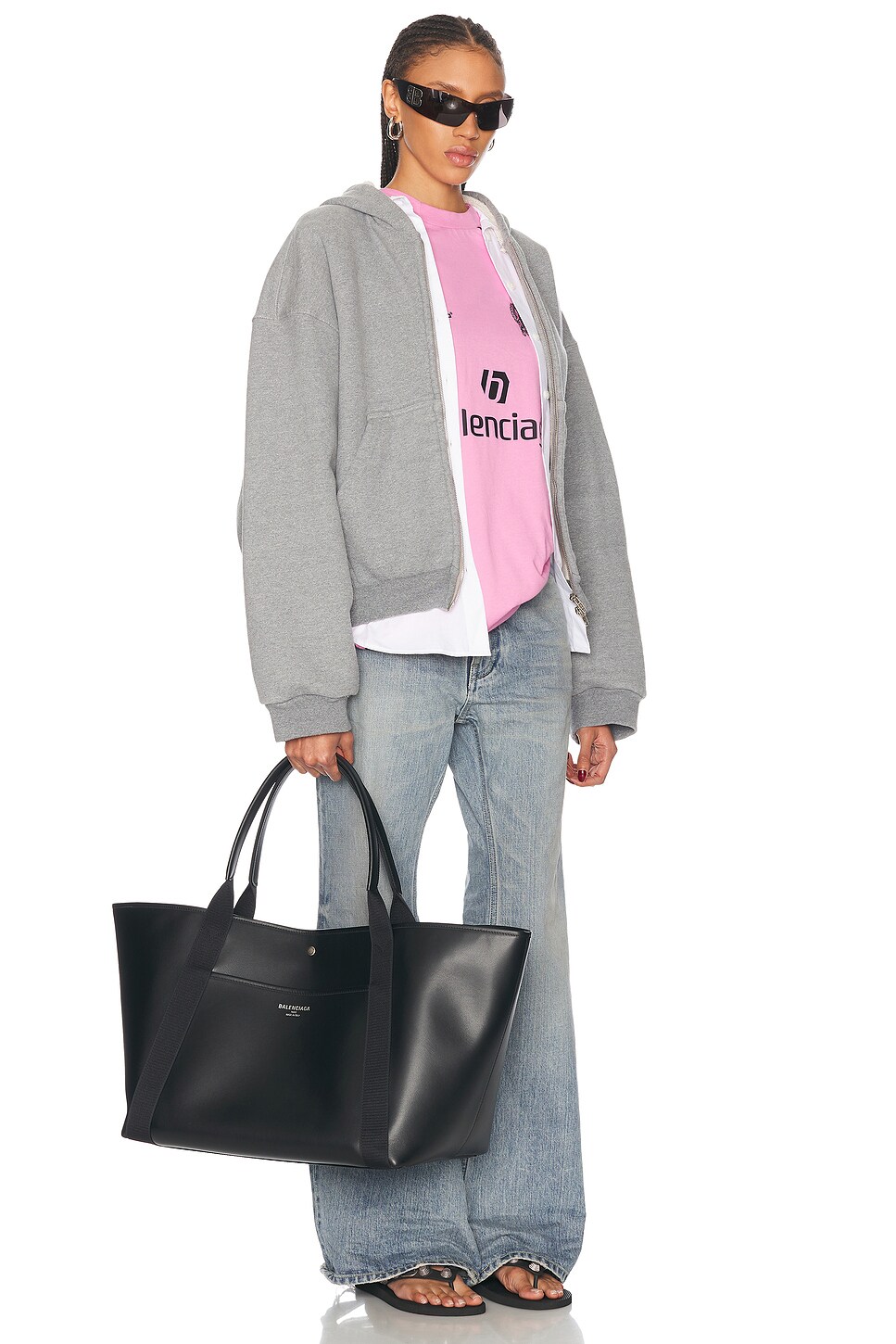 【BALENCIAGA】NAVY REVAMP TOTE BAG Balenciaga Navy Revamp Large Tote Bag in Natural & Black | FWRD