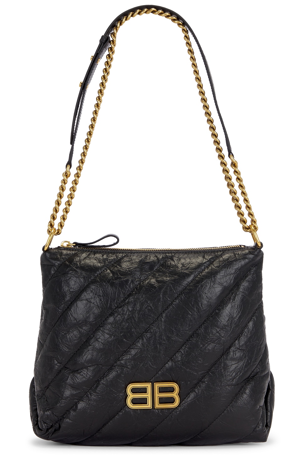 Crush Zipped Small Hobo Bag in Black