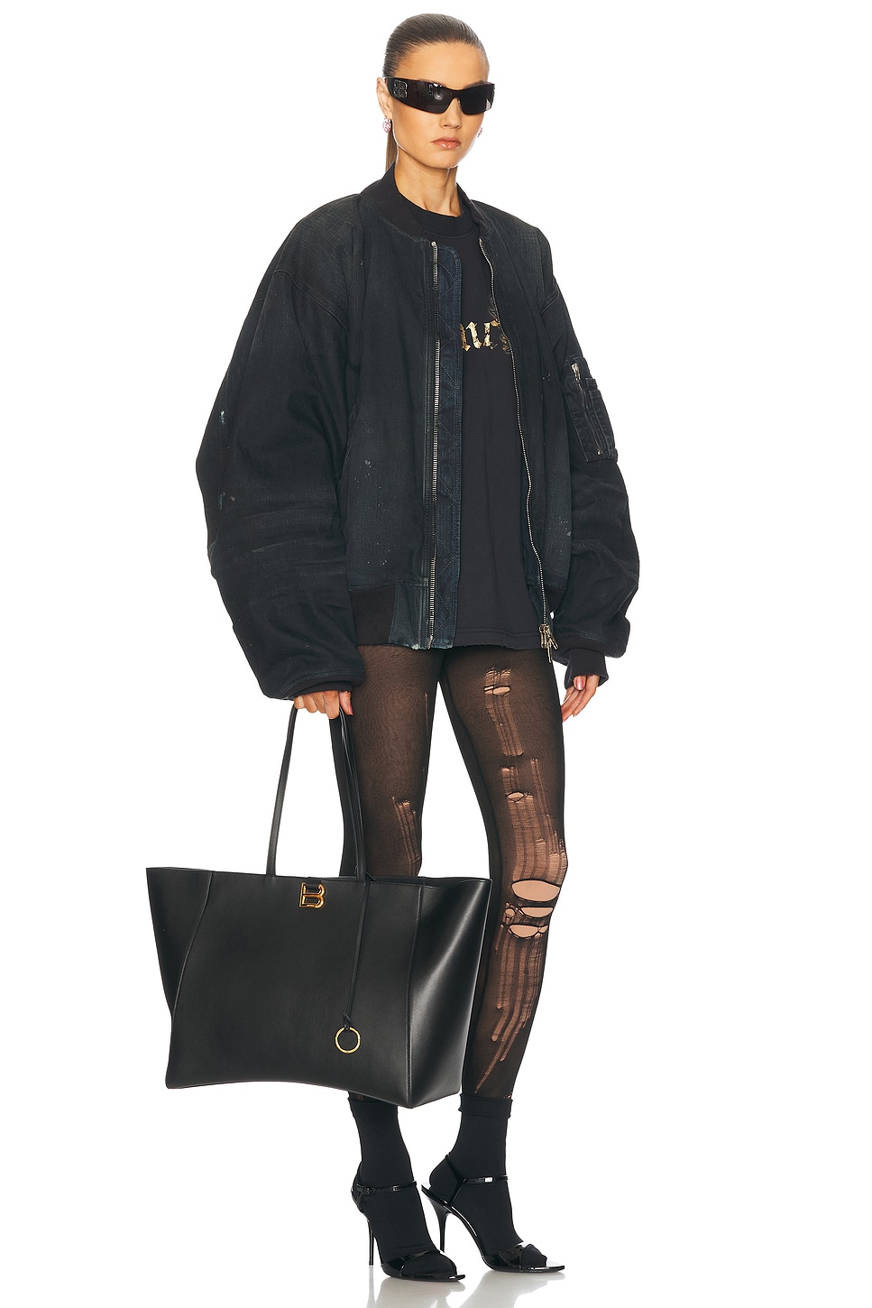 Balenciaga Large Hourglass Soft Leather Tote In Black