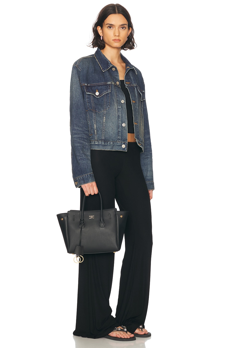 Balenciaga Women Black Leather Mini Carry All Hampton Shopping Bag In Black