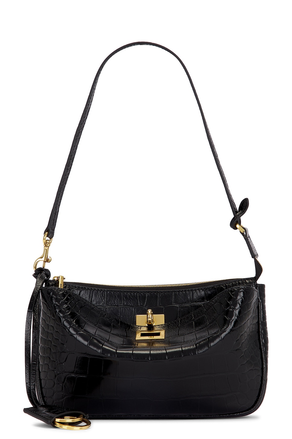 Rodeo Sling Embossed Croc Pochette Bag in Black