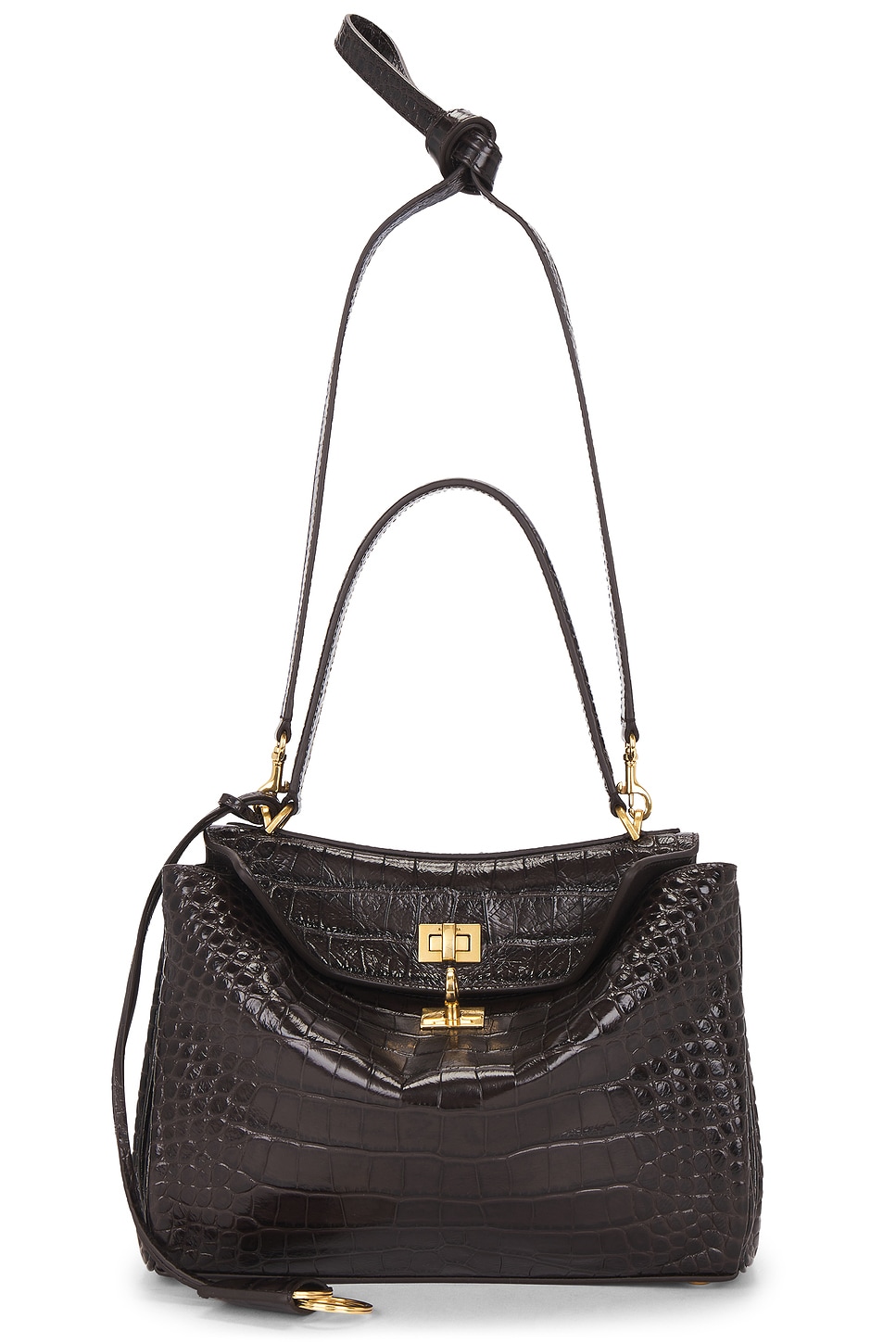 Rodeo Small Croc Embossed Top Handle Bag in Brown