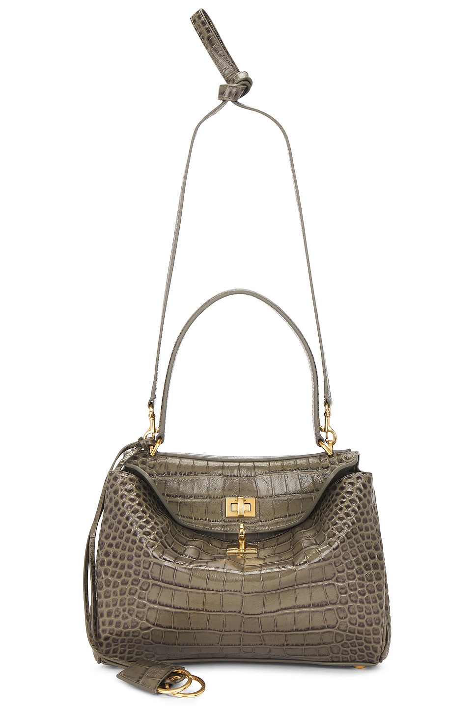 Rodeo Small Croc Embossed Top Handle Bag in Army