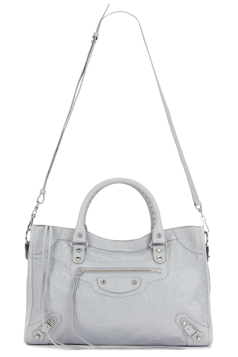 Balenciaga Structured Grey Leather Handbag With Dual Handles In Gray