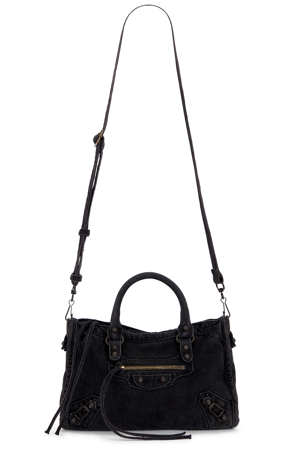 Balenciaga Le City Small Washed Denim Bag In Black