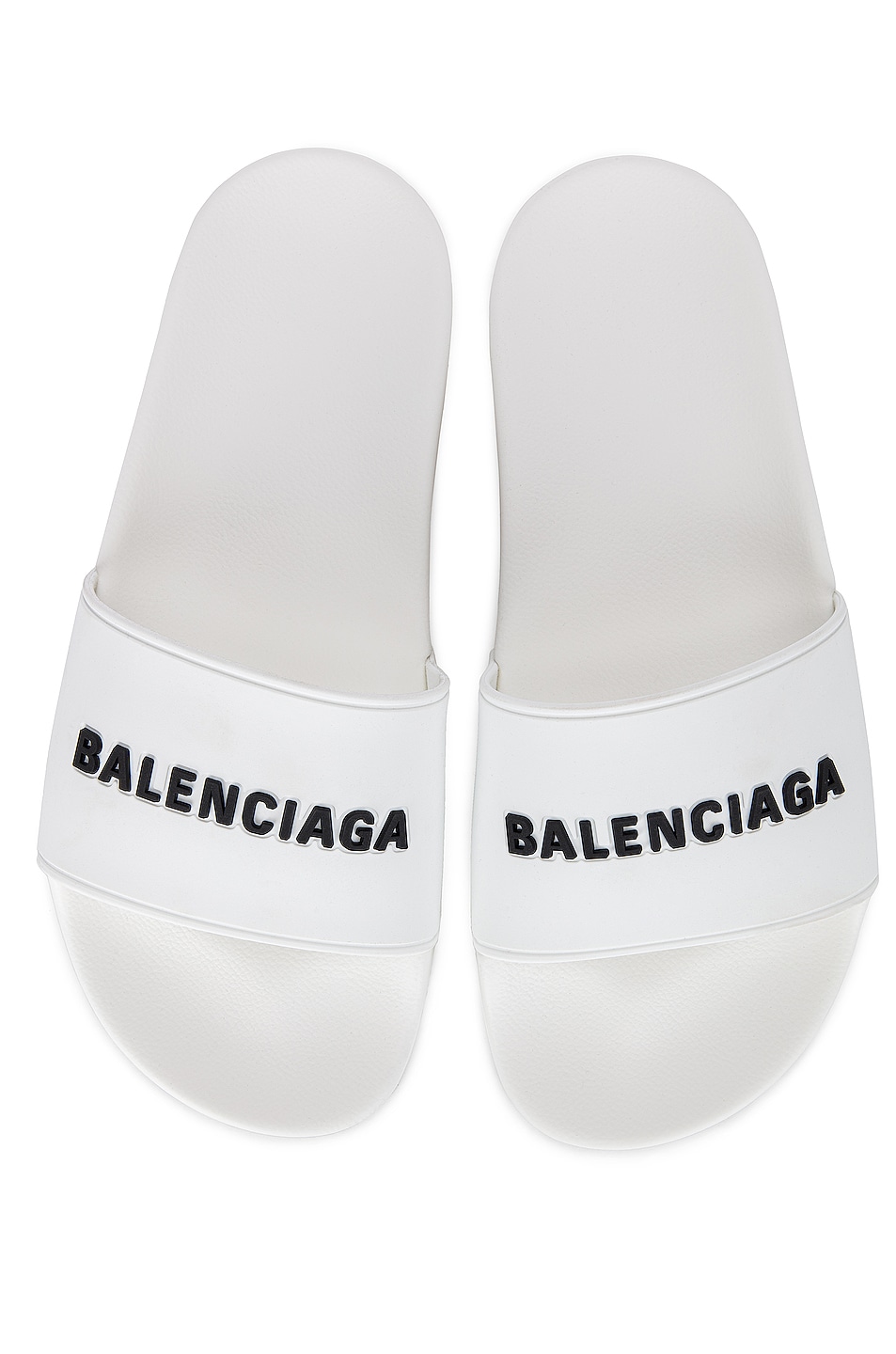 Image 1 of Balenciaga Rubber Logo Pool Slides in White & Black