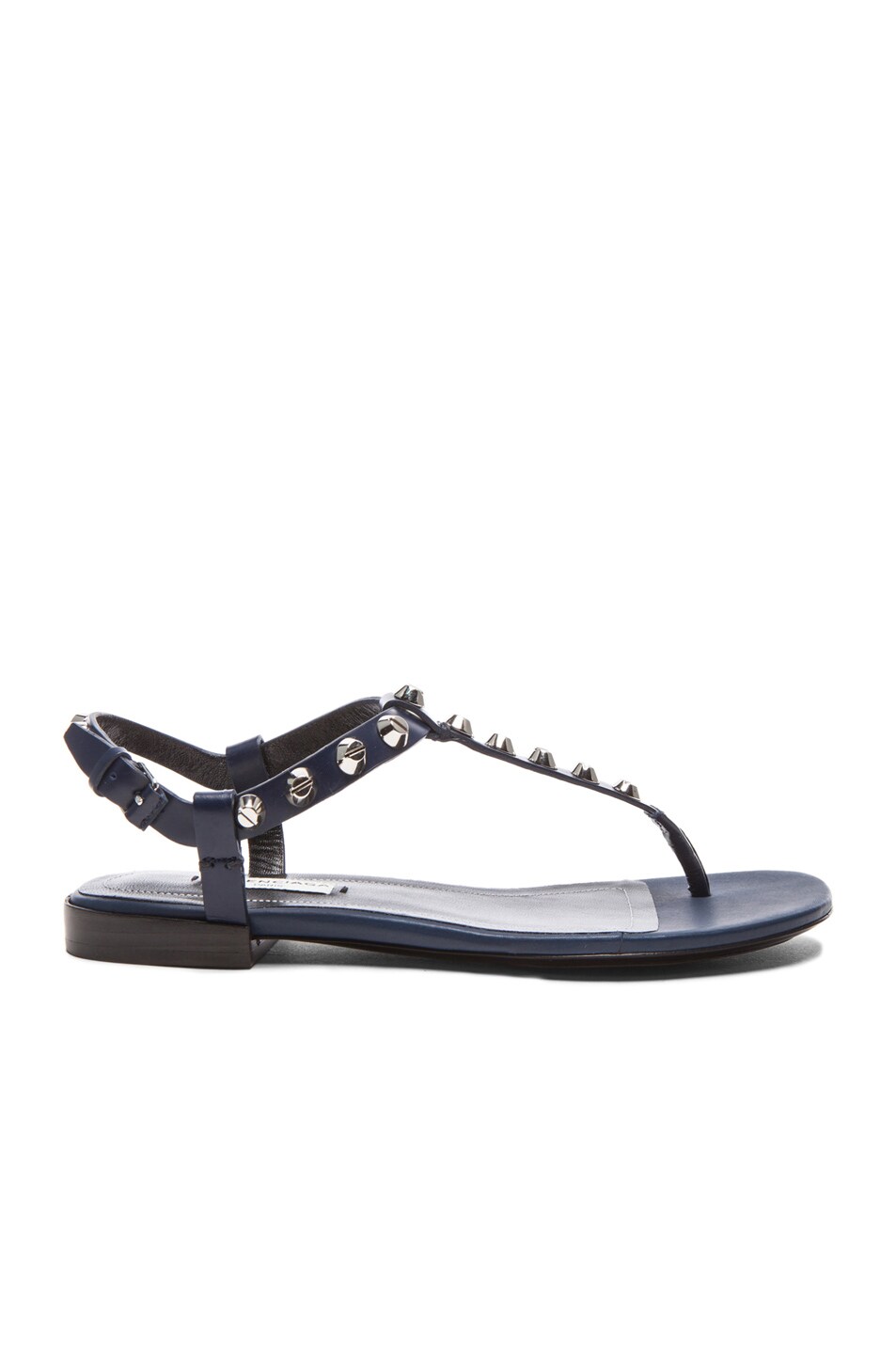 Image 1 of Balenciaga Giant Stud T Strap Leather Sandals in Navy