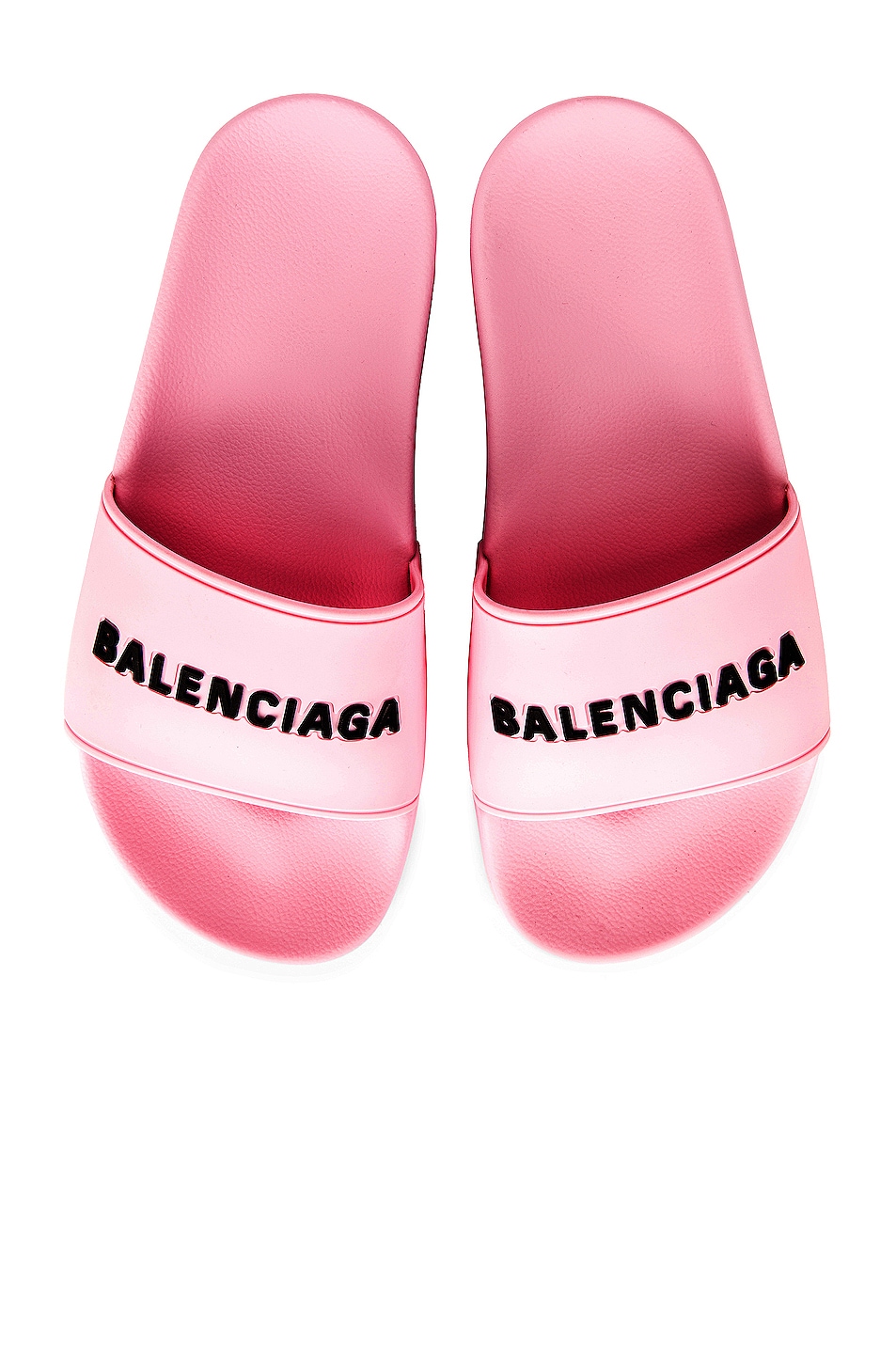 Image 1 of Balenciaga Rubber Logo Pool Slides in Light Pink & Black