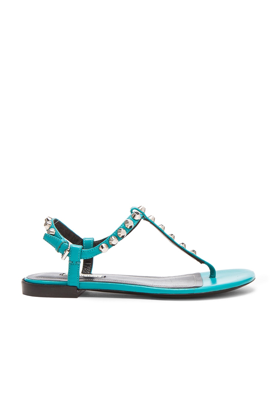 Image 1 of Balenciaga Giant Stud T Strap Leather Sandals in Caribbean Blue