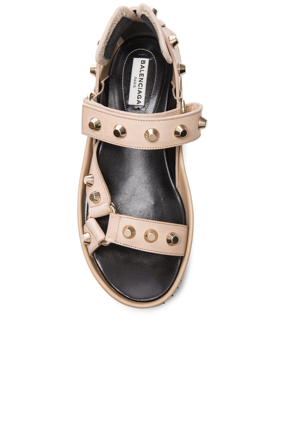 Balenciaga Studded Leather Ankle Strap Sandals in Beige | FWRD