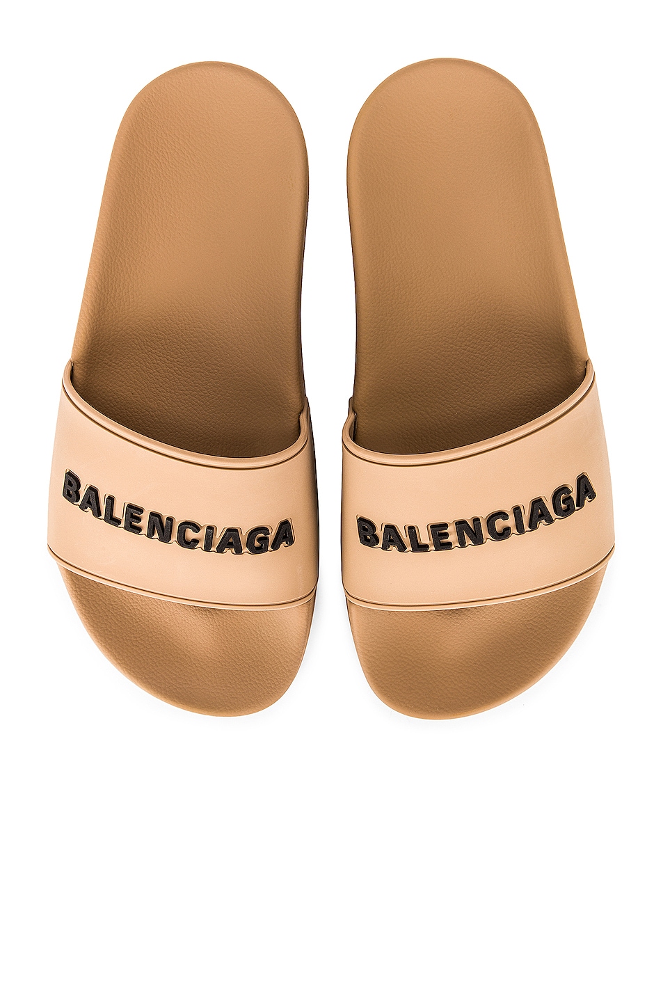 Image 1 of Balenciaga Rubber Logo Pool Slides in Beige & Black