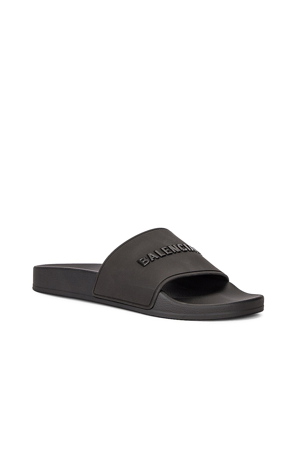 Balenciaga Rubber Logo Pool Slides In Black Fwrd