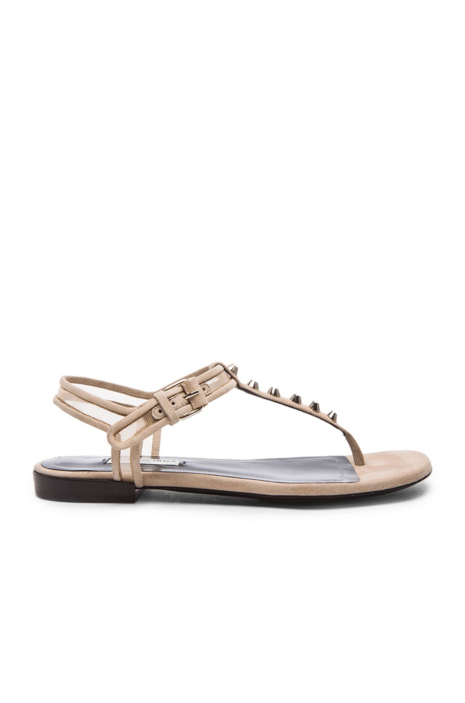 Image 1 of Balenciaga Studded T Strap Suede Sandals in Nude