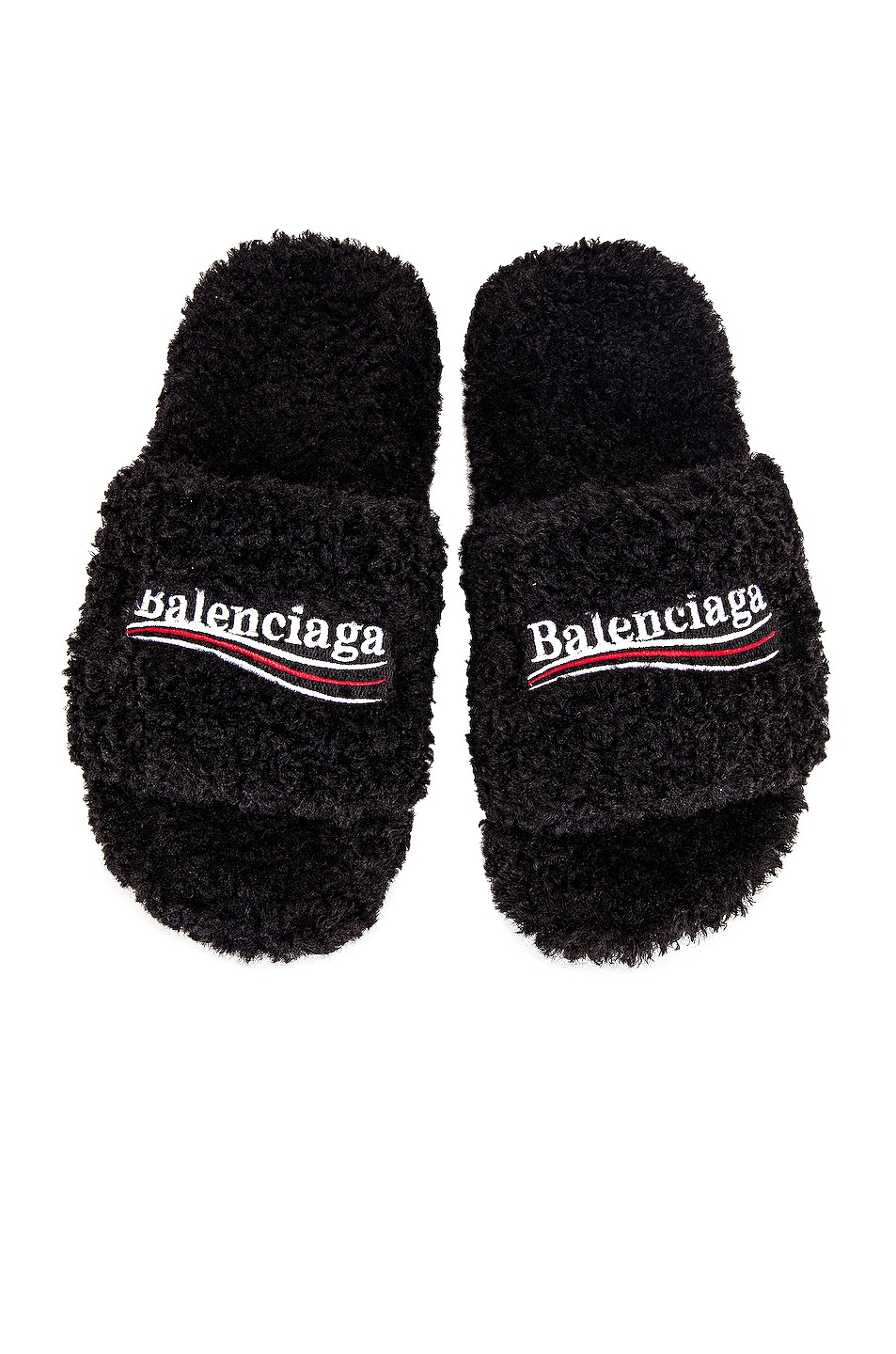 Image 1 of Balenciaga Furry Slippers in Black & White & Red