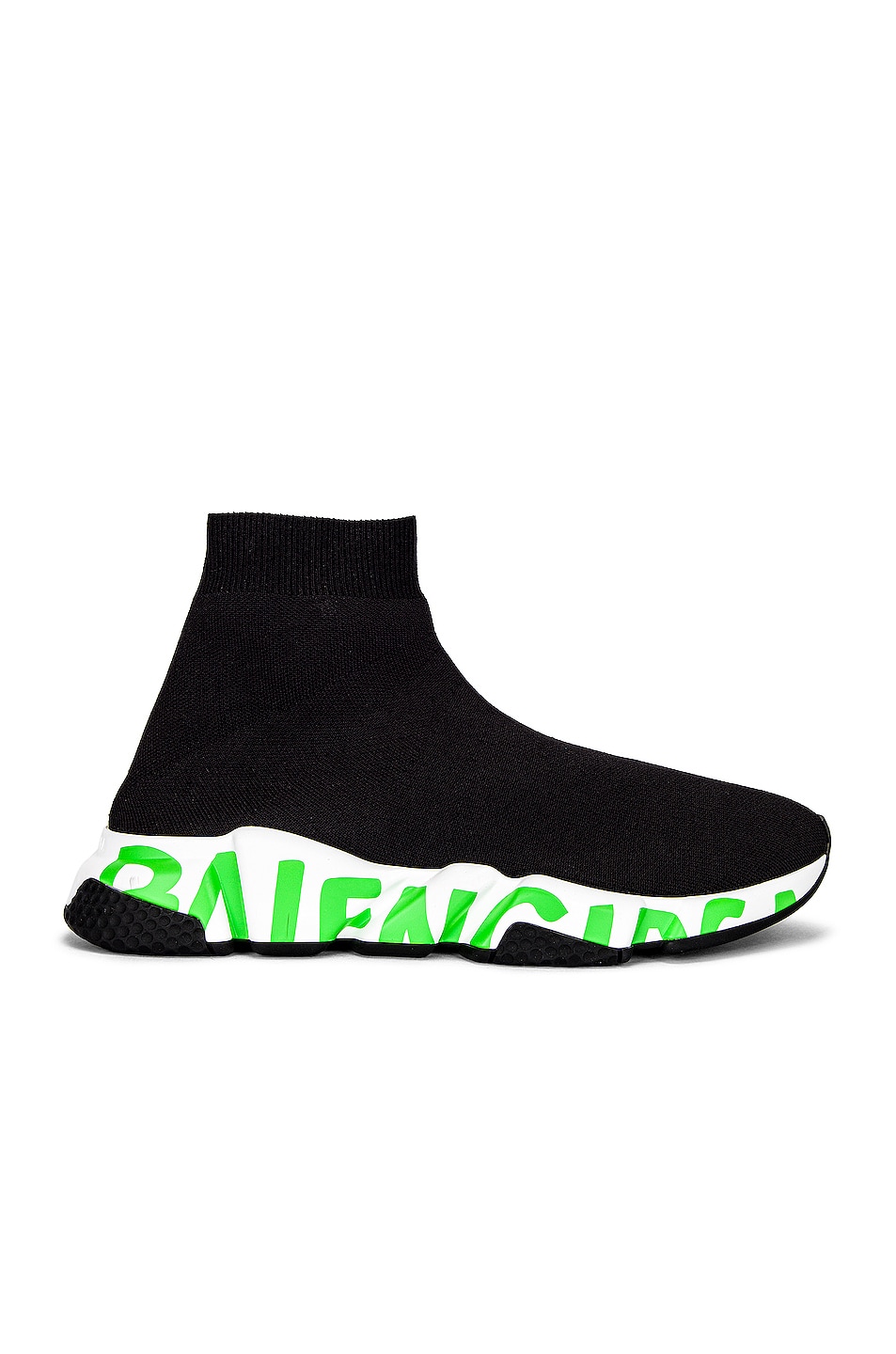 Image 1 of Balenciaga Graffiti Speed Sneakers in Black & White & Fluo Green