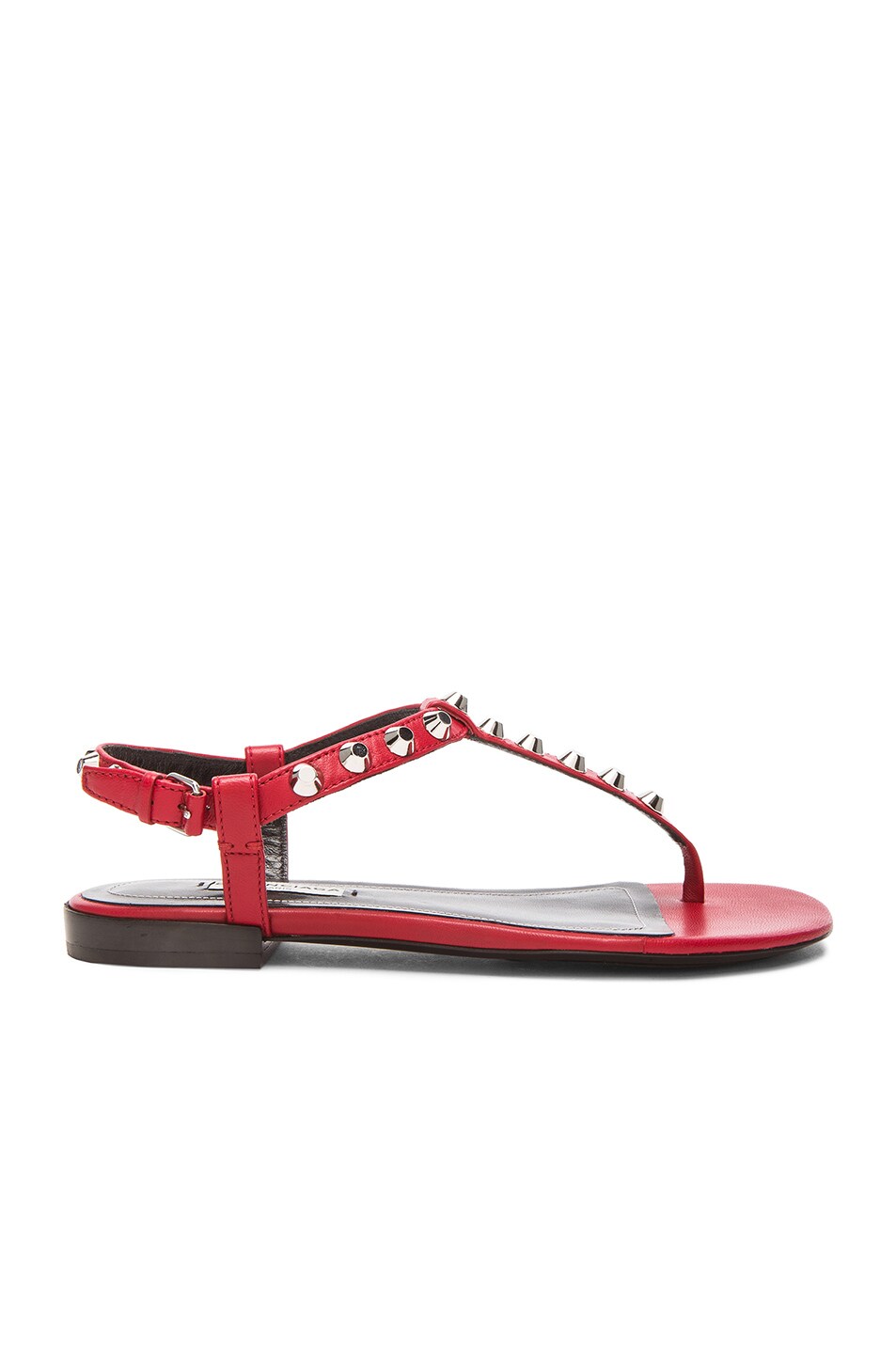 Image 1 of Balenciaga Giant Stud T Strap Leather Sandals in Lipstick Red