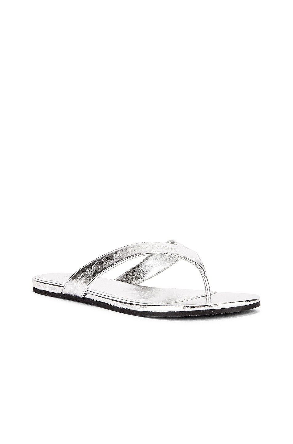 Balenciaga Round Flip Flop Sandals in Silver Metallic | FWRD