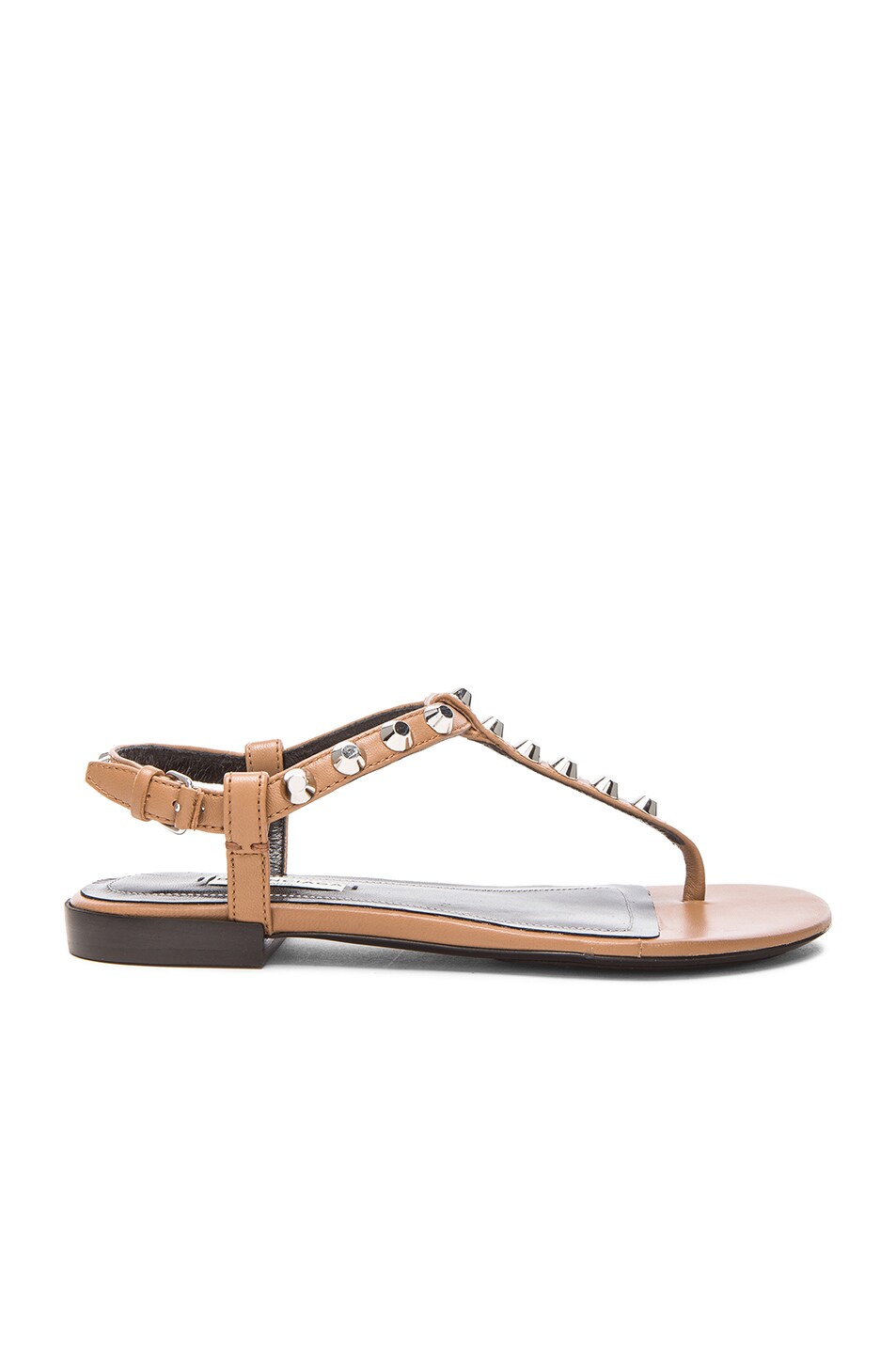 Image 1 of Balenciaga Giant Stud T Strap Leather Sandals in Camel