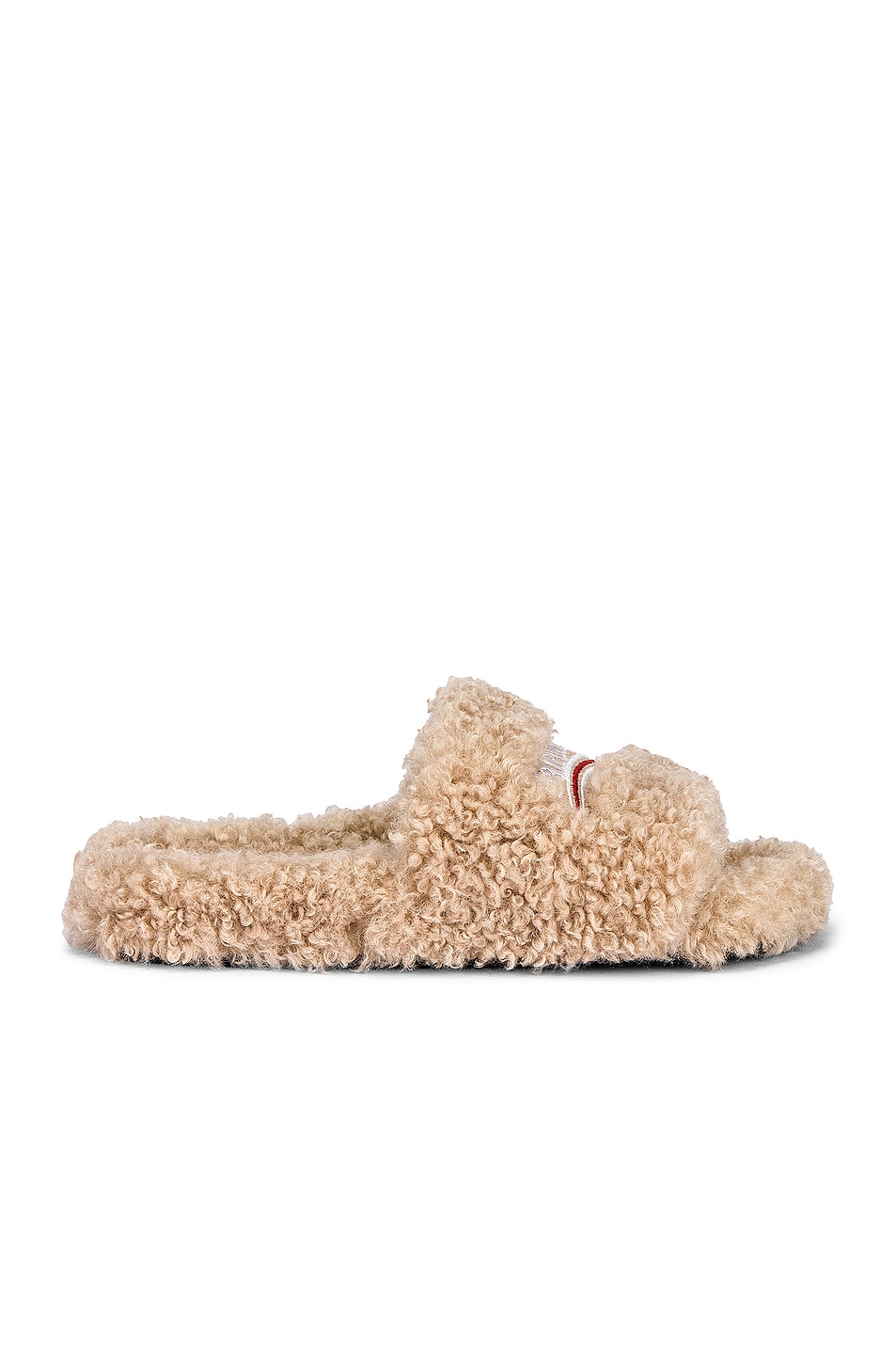 Image 1 of Balenciaga Furry Slides in Beige & White & Red