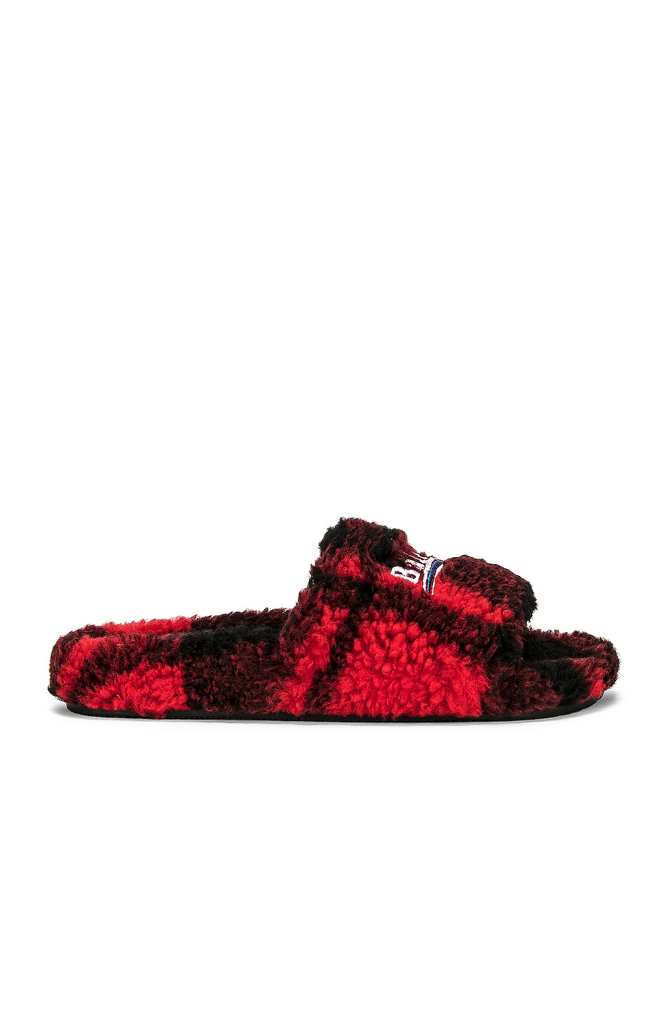 Image 1 of Balenciaga Furry Slides in Red & Black