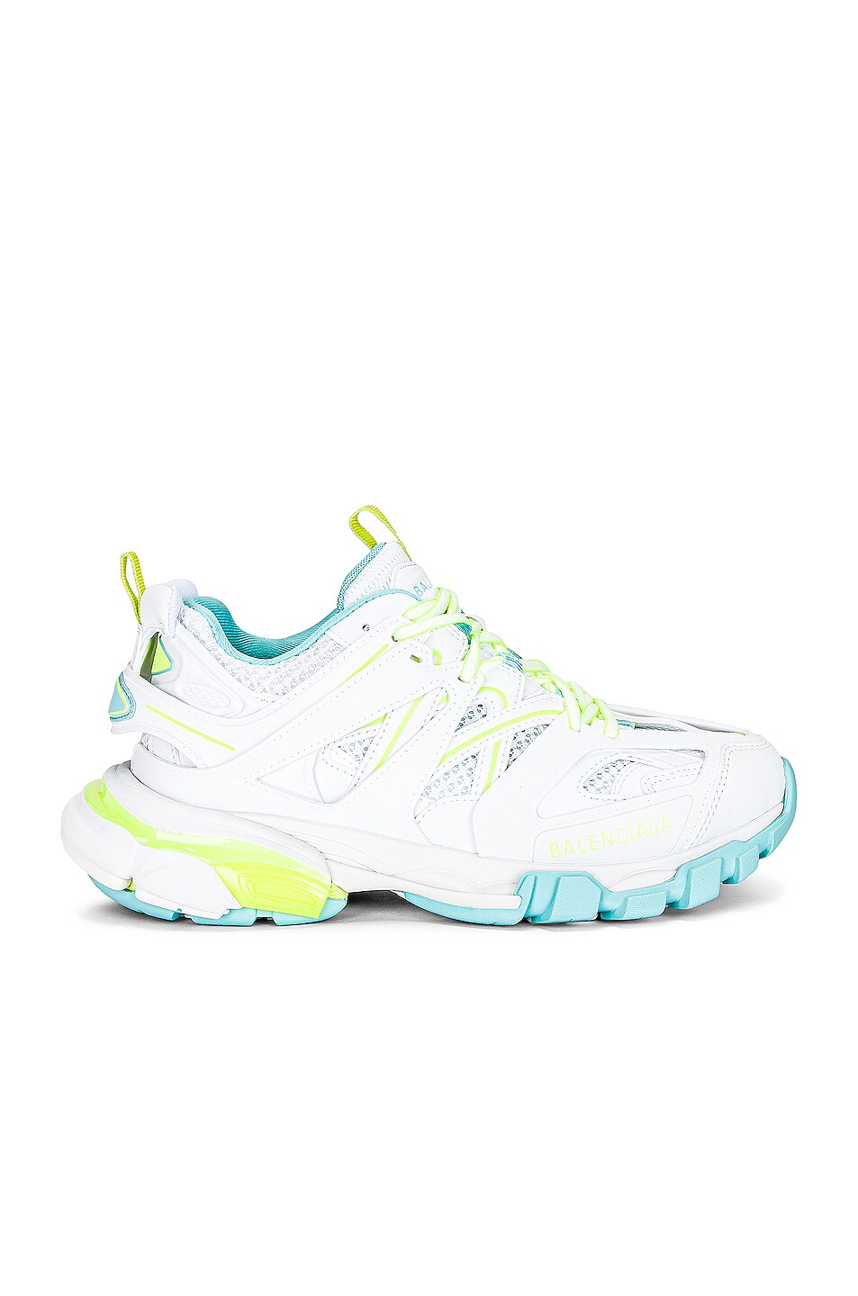 Image 1 of Balenciaga Track Low Top Sneakers in White, Fluo Yellow, & Turquoise