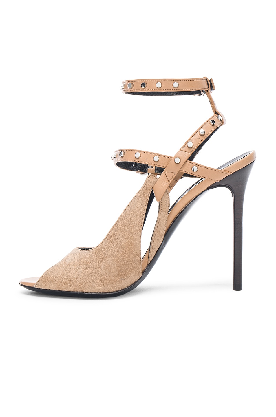 Balenciaga Leather & Suede Strappy Heels in Beige | FWRD