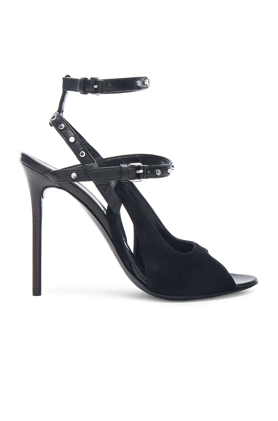 Image 1 of Balenciaga Leather & Suede Strappy Heels in Black