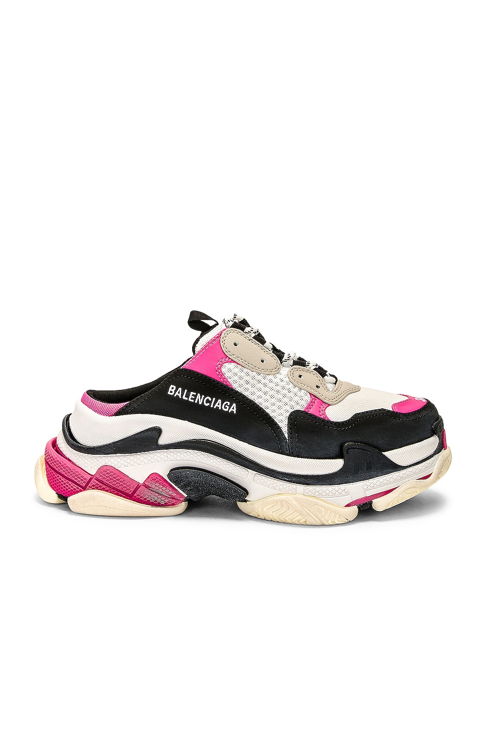 Balenciaga Triple S Mule in White, Pink, & Black | FWRD