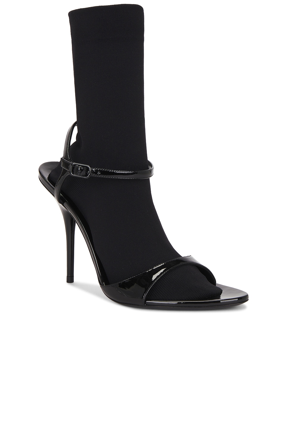 Balenciaga Avenue Sock Black Sandal In Patent Leather And Mesh In Black